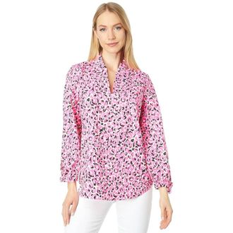 Lilly Pulitzer Sherida Top Womens Pink Topaz My Favorite Spot Blouse JZZ337