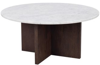 Rowico Hochwertiger, runder Marmor Couchtisch Brooksville &oslash; 90 cm - Eiche Dunkelbraun/ Carrara Marmor