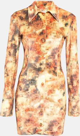 Nanushka Orange Hazy Floral Print Stretch Velvet Mini Shirt Dress