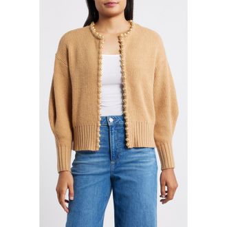 Wit & Wisdom Faux Pearl Trim Cardigan in Golden Sugar at Nordstrom, Size X-Large