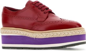 Prada Womens Red Leather Lace-Up Shoes Scarlatto Scarpe Stringate