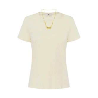 Elisabetta Franchi Tops, Dames, Beige, XL, Katoen, Stijlvol T-shirt
