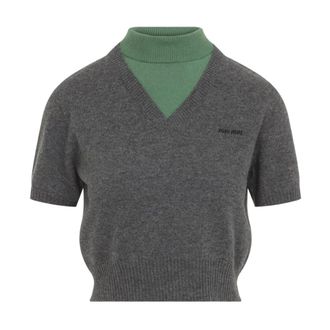 Miu Miu Truien & Vesten, Dames, Grijs, S, V-neck Truien