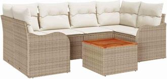 vidaXL Conjunto De Sof&aacute; De Jard&iacute;n 7 Pcs Beige, Blanco Vidaxl
