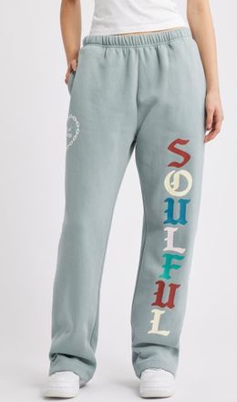 The Mayfair Group Soulful Cotton Blend Wide Leg Sweatpants in Dusty Blue at Nordstrom, Size X-Small