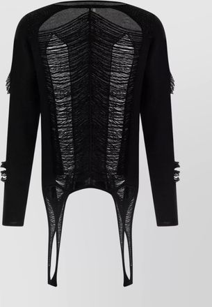 Rick Owens fringed longline sweater sheer panels