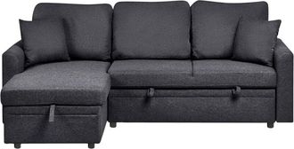 Beliani Beliani - Modern Corner Sofa Bed Left Hand Faux Linen Polyester Upholstery Extra Pillows Storage Black Nassjo