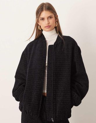 Asos Bomber oversize bouclé nero con retro avvolgente in coordinato