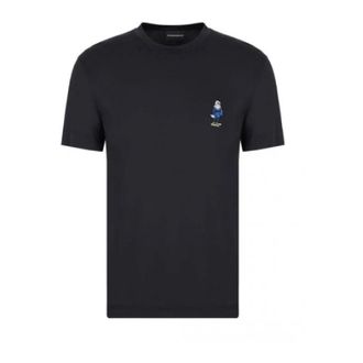 Emporio Armani Navyblauw T-shirt met korte mouwen en Maxi Eagle Cartoon Patch - Heren - T-shirts - Zwart - S - Katoen - Tops