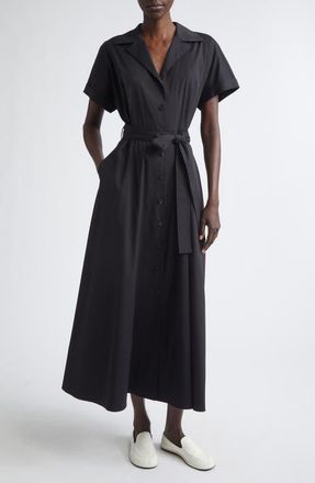 Lafayette 148 New York Belted Stretch Cotton Blend Shirtdress in Black at Nordstrom, Size X-Small