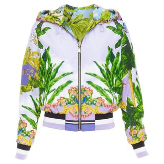 Versace 2018 Garden print Reversible lilac tropical print nylon jacket IT40 S