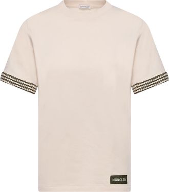 Moncler Moncler Crochet-trimmed Cotton Logo T-shirt, Women, White, Size: Xl