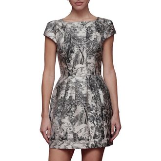Avec Les Filles Toile Fit & Flare Minidress in Black And Grey Toile at Nordstrom Rack, Size 10