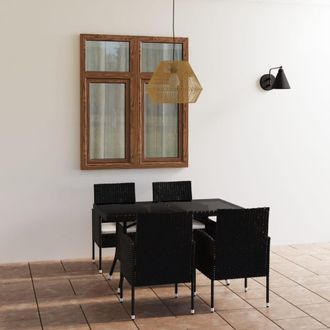 vidaXL Juego De Comedor Para Jard&iacute;n 5 Piezas Rat&aacute;n Sint&eacute;tico Negro Vidaxl