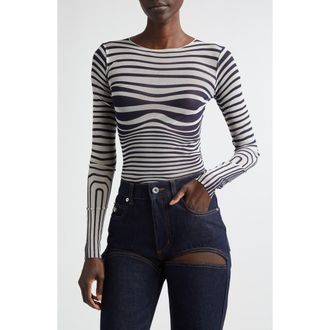 Jean Paul Gaultier Re-Edition Body Morphing Trompe lOeil Long Sleeve Mesh Top in Ecru/Navy at Nordstrom, Size X-Large