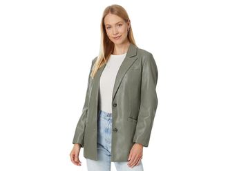 Levi's Faux Leather Single Breasted Blazer Womens Jacket Sage : XS