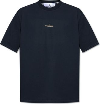 Stone Island Tops, Heren, Blauw, S, Katoen, T-shirt met logo