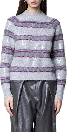 Kaos Maglione a collo alto in jacquard a coste con micro-paillettes - - Knitwear - Donna - Grigio - XL