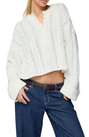 Edikted Marianna Crop Henley Cable Sweater in Ivory at Nordstrom, Size X-Large