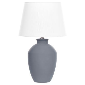 Beliani Beliani - L&aacute;mpara De Cer&aacute;mica De Mesa Con Pantalla De Tambor De Lino Base Minimalista Gris Arcos