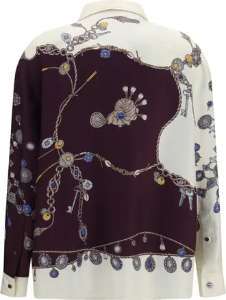 Versace Womens Printed Silk Shirt Burgundy+white+gold