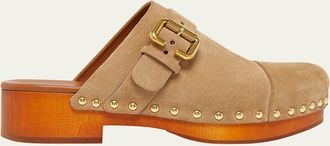 Chlo&eacute; Jeannette Suede Buckle Clogs