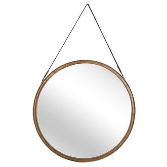 Beliani Beliani - Espejo De Pared Metal Dorado Correa De Cuero Sint&eacute;tico Redondo 60 Cm Pieza Decorativa Para Colgar Acento Moderno Autun