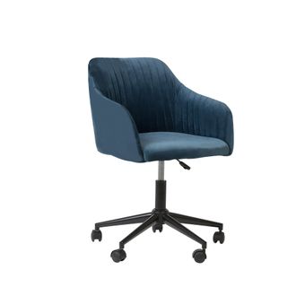 Beliani Beliani - Silla De Oficina De Terciopelo Azul Marino Negro Giratoria Altura Acolchado Venice