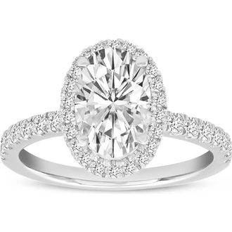 LuvMyJewelry Laurentia 14K White Gold Oval Lab Grown Diamond Halo Engagement Ring - 1.95 Ct at Nordstrom, Size 6.5