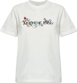 Alexander McQueen Alexander McQueen, T-Shirts, female, White, Size: XS Floral McQueen Logo T-shirt