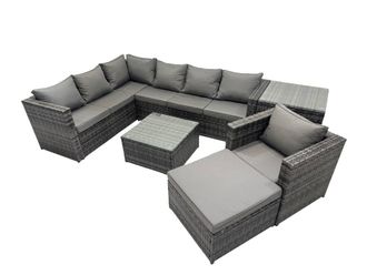 Fimous Patio Furniture Sets with Corner Sofa Chair Big Footstool Side Table in Dark Grey