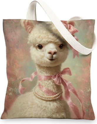 Generic Elegant Canvas Tote Bag, Vintage Reusable Grocery Bags, Lightweight Peach Shoulder Strap Bags 13x15 Inch