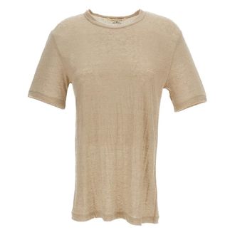 Comme Des Gar&ccedil;ons T-Shirts, female, Beige, Size: M Maglietta girocollo a maniche corte in lino