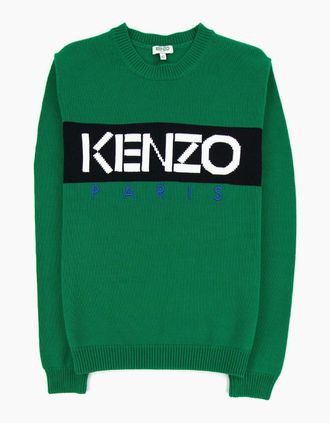 Kenzo Mens Kenzo Logo Crew Knit Sweatshirt Green - Size: 38