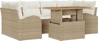 vidaXL Garden Sofa Set with Storage 7 pcs Beige Poly rattan Vidaxl
