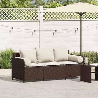 vidaXL Vidaxl - Divano da Giardino a 3 Posti con Cuscini in Polyrattan Marrone