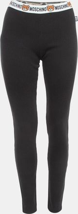 Moschino Black Cotton Knit Waist Band Detail Leggings