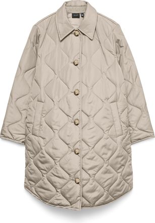 Vero Moda Steppmantel VERO MODA VMMILLIE COAT NOOS, Damen, Gr. XL, oatmeal, Web, Obermaterial: 100% Polyester, unifarben, comfort fit knielang, Rundhals, M&auml;ntel