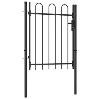 Berkfield Home Fence Gate Single Door with Arched Top Steel 1x1.2 m Black