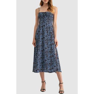 All in Favor Floral Spaghetti Strap Midi Dress in Brown Blue at Nordstrom, Size X-Large
