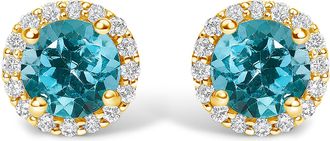House of Brilliance 10K Gold Gemstone and 1/6 Cttw Diamond Halo Stud Earring