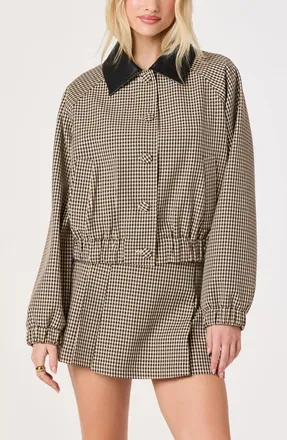ASTR the Label Billie Gingham Jacket with Faux Leather Collar in Brown Black Gingham at Nordstrom, Size X-Small