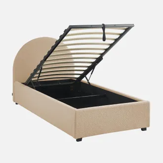 Sweeek Cama Con Somier Abatible Y Cabecero 90x190cm, Acabado En Borreguito