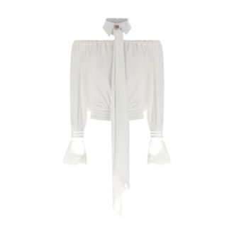 Elisabetta Franchi Blouses, female, White, Size: S Off-the-Shoulder Blouse with Detachable Bow