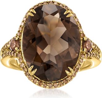 Ross-Simons Smoky Quartz Ring With.Brown Diamonds in 14kt Yellow Gold