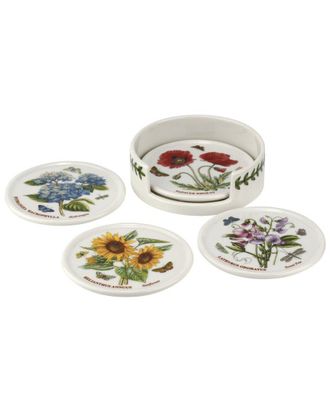 Portmeirion Botanic Garden 4pc Ceramic Coaster Set with Holder