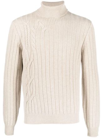Corneliani cable-knit roll-neck jumper - Neutrals