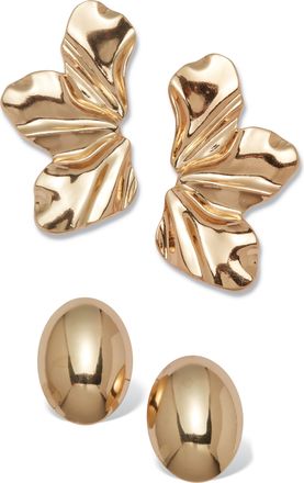 Palm Beach Jewelry Goldtone Sculptural Floral Drop Earrings and Dome Earrings Set