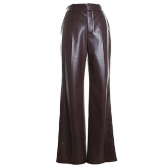 Alice & Olivia Womens Alexander High Rise Vegan Leather Slim Straight Trouser In Dark Chocolate