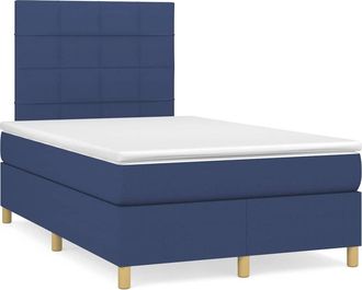 vidaXL Cama Box Spring Con Colch&oacute;n Y Luces Led Tela Azul 120x190 Cm Vidaxl